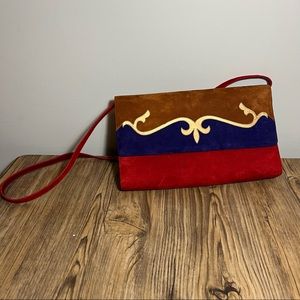 Bally Vintage Genuine Suede Red/Blue/Brown/Gold Adjustable Strap Made in Italy